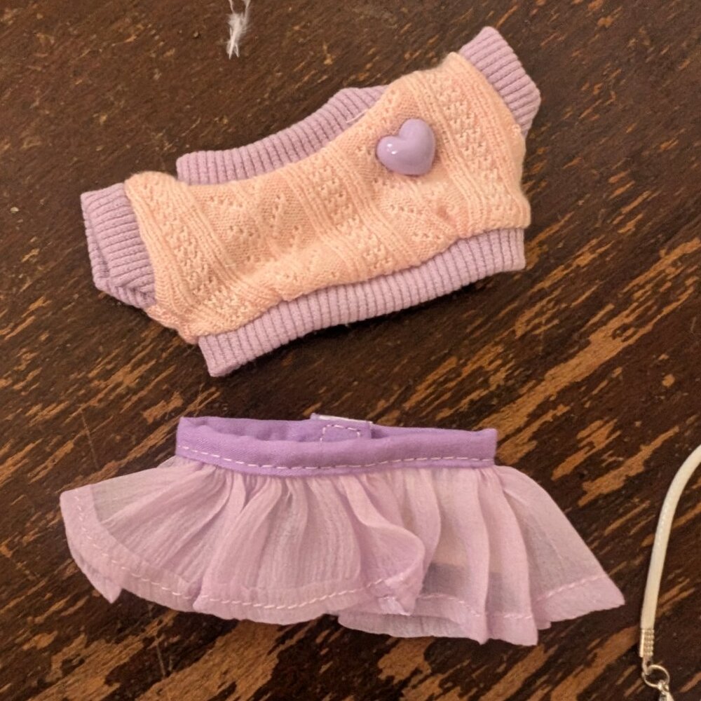 5Pc Labubu Outfit -Purple Sweater, Skirt, Rilakkuma Bucket Hat, Purple Converses - Picture 8 of 10
